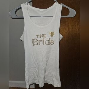 White 'The Bride' Tank Top with Gold Rhinestone Accents & Diamond Size Small